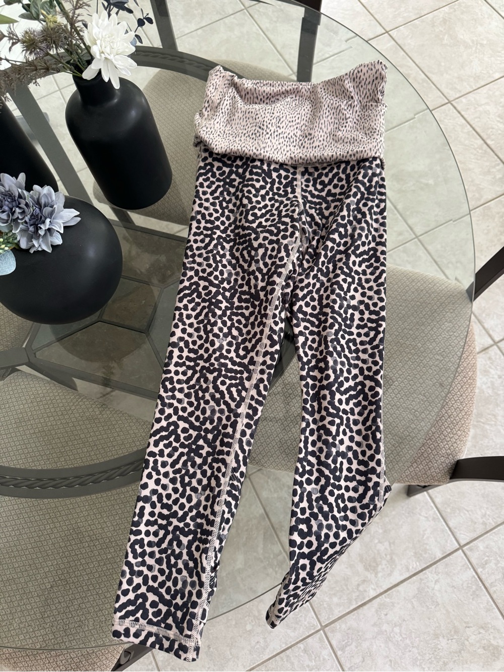 Lululemon Leopard Print Fold-Over Waist Leggings - Black & Cream